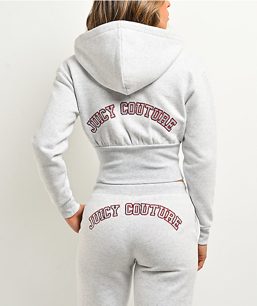 Juicy Couture V-Neck Corset Light Heather Grey Crop Zip Hoodie
