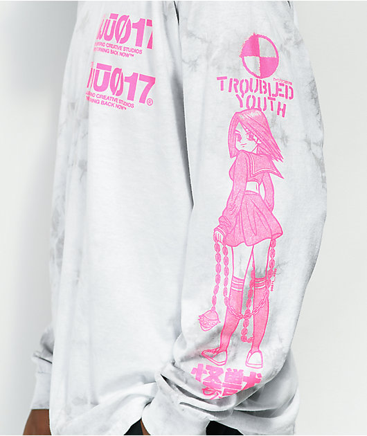 KAIJU017 Dark Heart Grey Tie Dye Long Sleeve T-Shirt