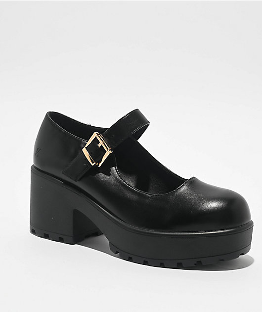 KOI Tira black faux leather Mary Jane platform shoes demonstrating the classic silhouette with modern vegan materials