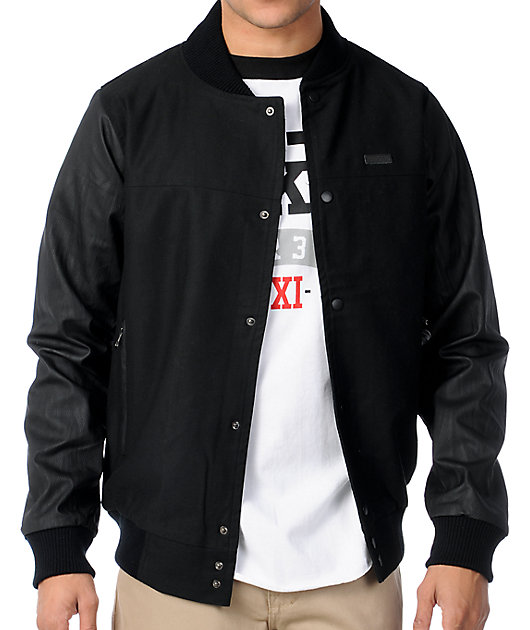 men's all black varsity jacket