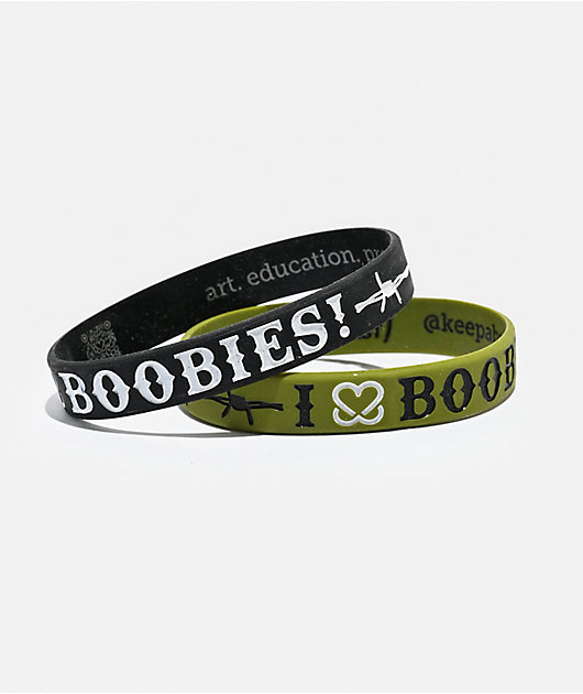 Keep A Breast Foundation Barbed Wire Catus Green & Black Mini 2 Pack Bracelets