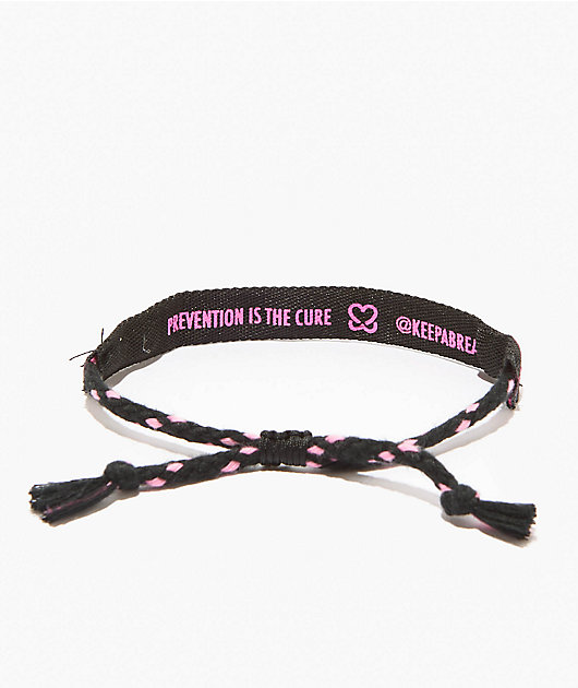 Keep A Breast Foundation I Heart Boobies Amigo Black & Pink Woven Bracelet