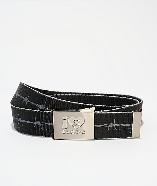 Keep A Breast Foundation I Heart Boobies Barbed Black Web Belt