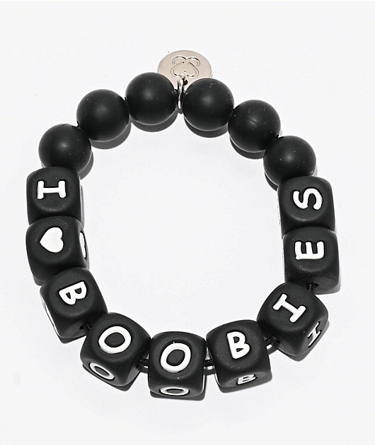 Keep A Breast Foundation I Heart Boobies Pebbles Black Bracelet