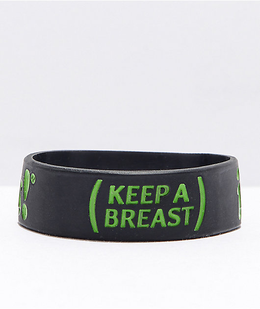 Keep A Breast Foundation I Heart Boobies Pulsera negra y verde