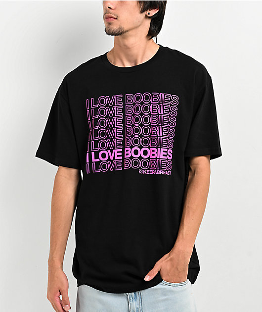 Keep A Breast Foundation I Love Boobies Stacked Black T-Shirt