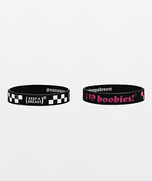 Keep A Breast Foundation x Vans Warped Tour I Heart Boobies Black & Pink 2 Pack Bracelets