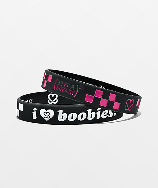 Keep A Breast Foundation x Vans Warped Tour I Heart Boobies Black & Pink 2 Pack Bracelets