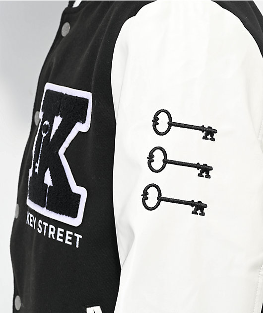 【keykey様】700FILL Logo Varsity Jacket Key Street Lock And Key Black & White Varsity Jacket | Zumiez