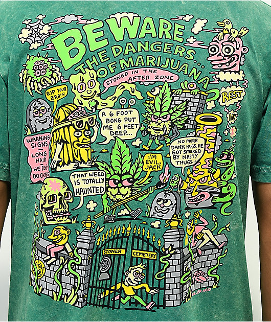 Killer Acid Stoner Graveyard Camiseta lavado verde