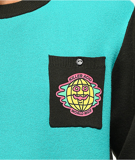 Killer Acid World Wide Teal & Black Sweater
