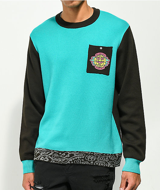 Killer Acid World Wide Teal & Black Sweater