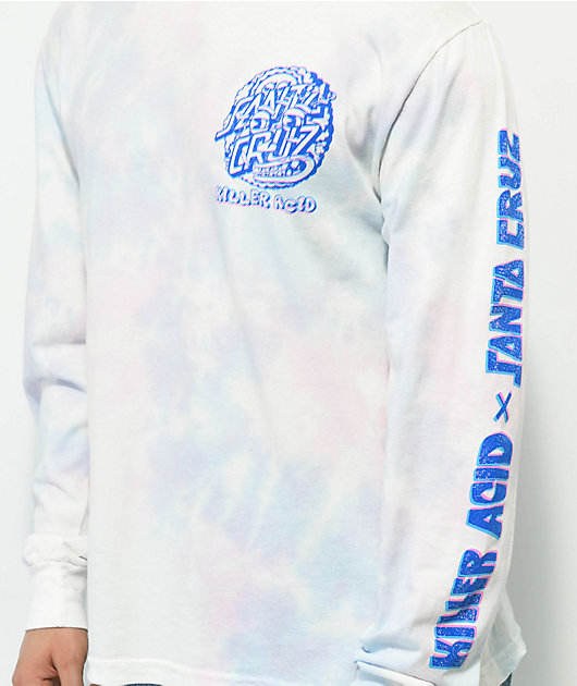 Killer Acid x Santa Cruz 3D Dot camiseta de manga larga tie dye en blanco, rosa y morado 