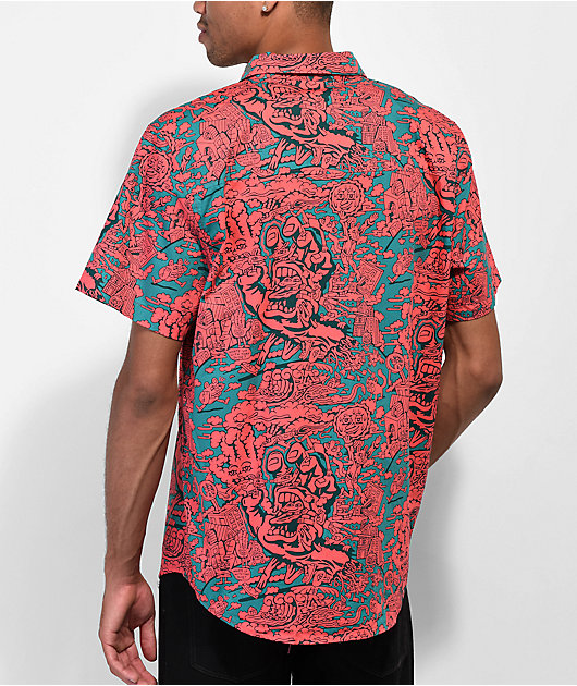 Killer Acid x Santa Cruz Peace Hand Pink Short Sleeve Button Up Shirt