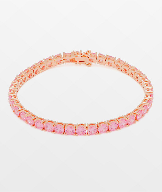 送関込☆KING ICE☆5mm, 14K Gold Single Row Tennis Bracelet King Ice 5mm Single Row Pink Gold Tennis Bracelet | Zumiez
