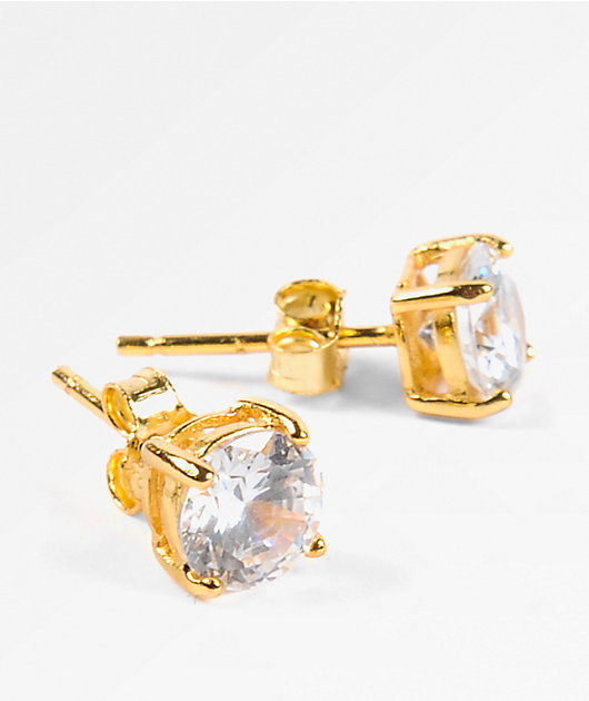 King Ice 6mm Gold & Clear Round Cut Earrings