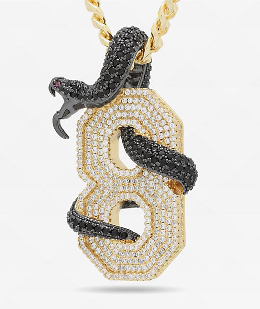 King Ice Black Mamba Number 8 Yellow Gold Necklace