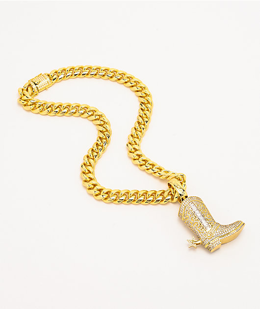 King Ice Cowboy Boot XL Yellow Gold Chain Necklace
