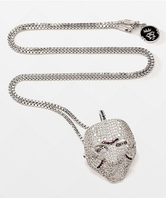 King Ice Hockey Mask 20" White Gold Franco Necklace
