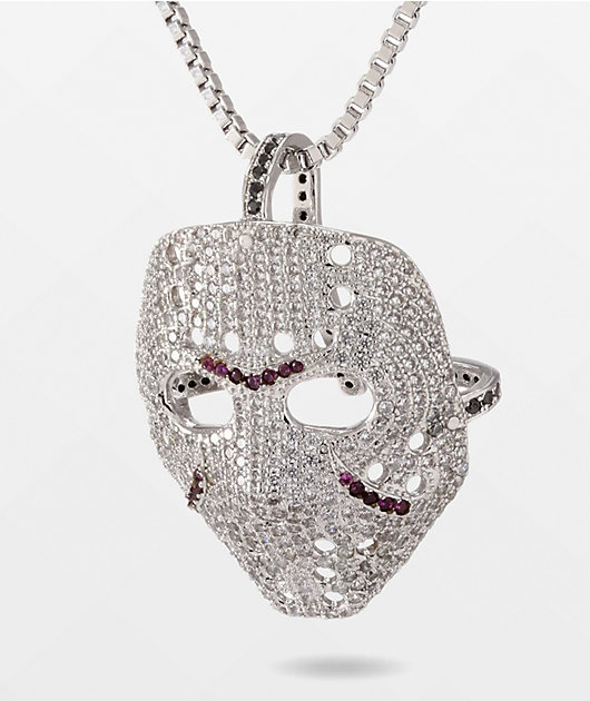 King Ice Hockey Mask 20" White Gold Franco Necklace