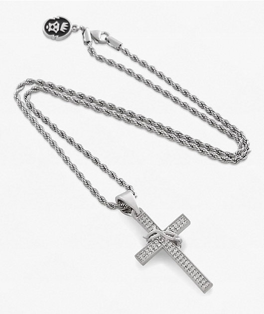 King Ice Iced Crown Of Thorns 22" White Gold Rope Necklace