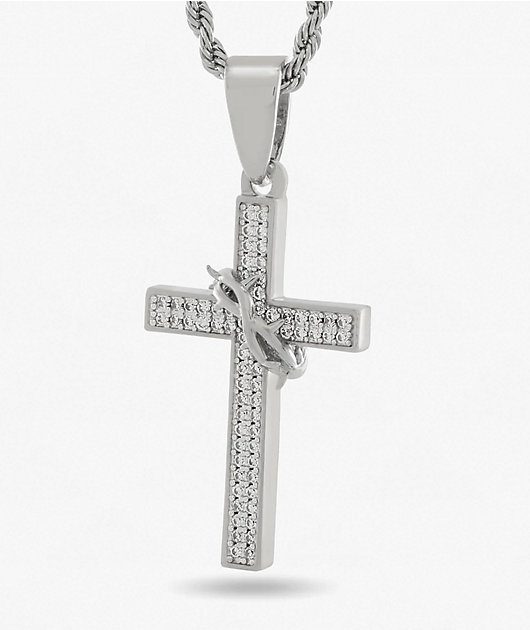 King Ice Iced Crown Of Thorns 22" White Gold Rope Necklace