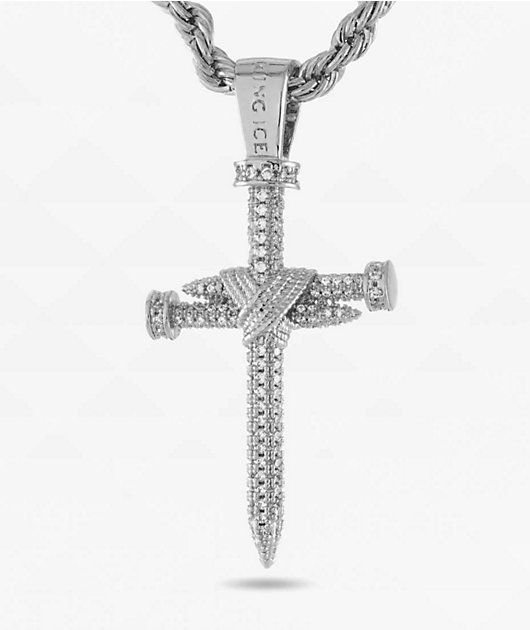 King Ice Nail Cross 22" White Gold Chain Necklace