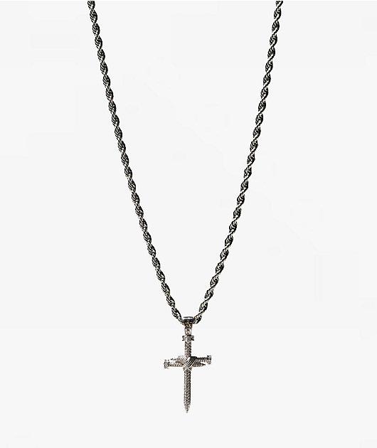 King Ice Nail Cross 26" White Gold Chain Necklace