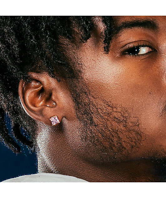 【King Ice】人気 ピアス PRINCESS-CUT STUD EARRINGS ☆(5色)♪ Pink Princess-Cut Stud Earrings | Sterling Silver Earrings