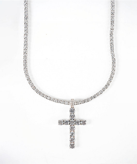 King Ice Tennis Cross White Gold 24