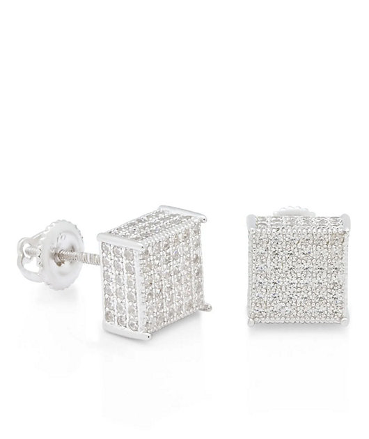 King Ice Triple-Row Stud White Gold Earrings
