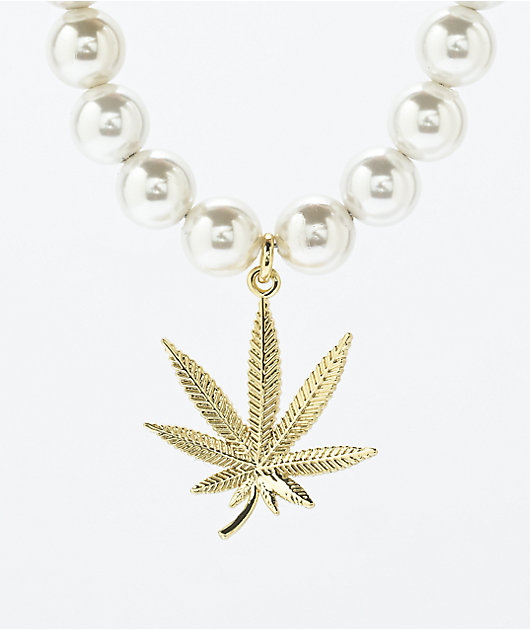 King Ice Weed Leaf 8" Pearl Necklace