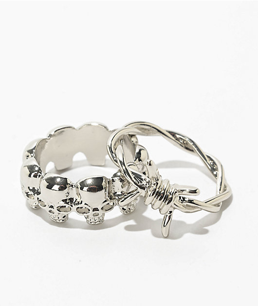 Krone 2 Pack Barbed Skull Silver Rings | Zumiez