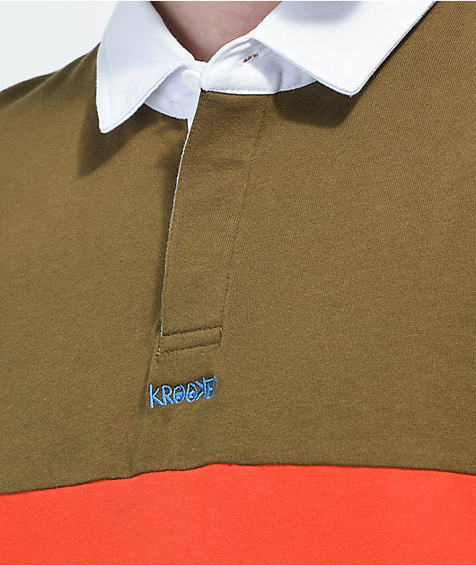 Krooked Eyes Brown & Red Stripe Rugby Shirt