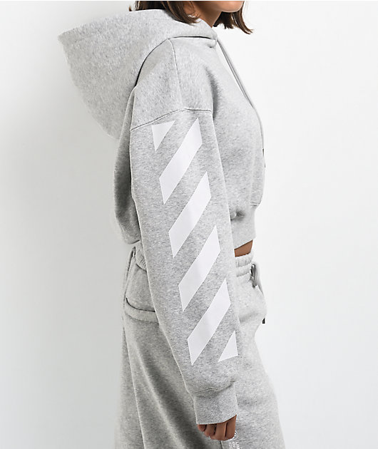 L/AB c/o Off-White™ Core Diagonal Heather Grey Crop Hoodie