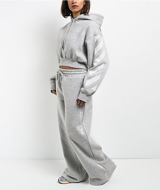 L/AB c/o Off-White™ Core Diagonal Heather Grey Crop Hoodie