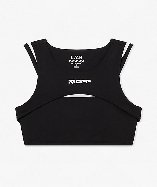 L/AB c/o Off-White™ Logo Black Layered Cutout Crop Top