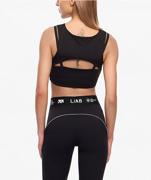 L/AB c/o Off-White™ Logo Black Layered Cutout Crop Top