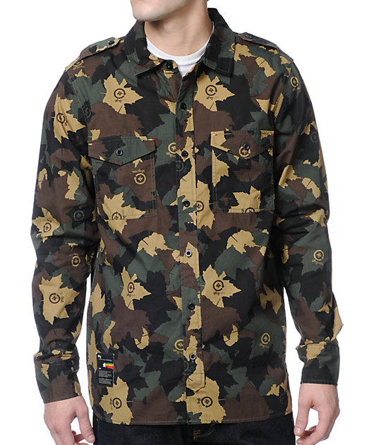LRG Mens Camouflage Logo Button Down Jersey 
