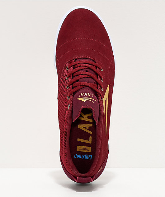 Lakai Bristol Burgundy & Gold Suede Skate Shoes