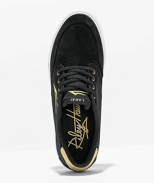 Lakai Riley 3 Black & Gold Suede Skate Shoes | Zumiez