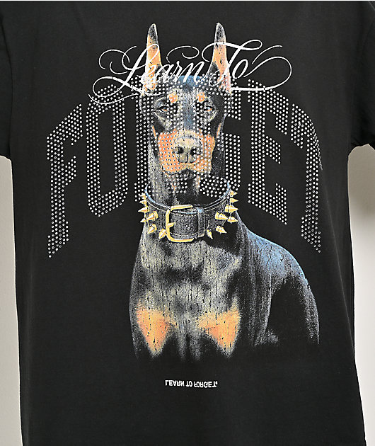 Learn To Forget Big Dog Rhinestone Black T-Shirt