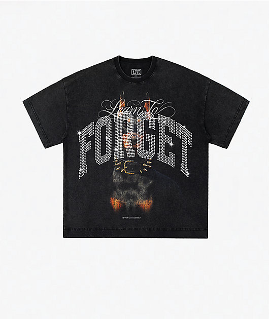 Learn To Forget Big Dog Rhinestone Black T-Shirt
