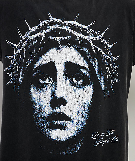 Learn To Forget Crown Of Tears Rhinestone Black Wash T-Shirt