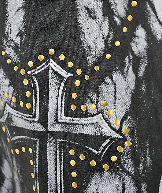 Learn To Forget Grace Cross Rhinestone Black Wash T-Shirt