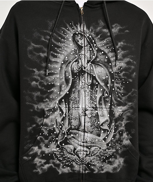 Learn To Forget Mary Studded Black Zip Hoodie