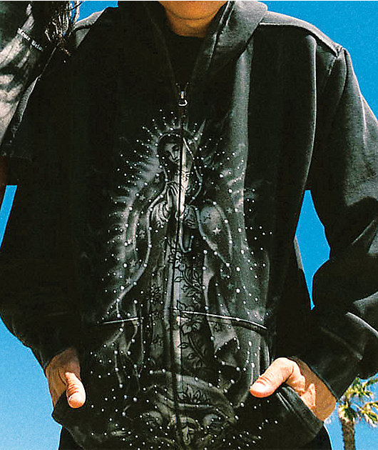 Learn To Forget Mary Studded Black Zip Hoodie
