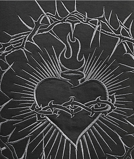 Learn To Forget Sacred Heart Embroidered Grey T-Shirt