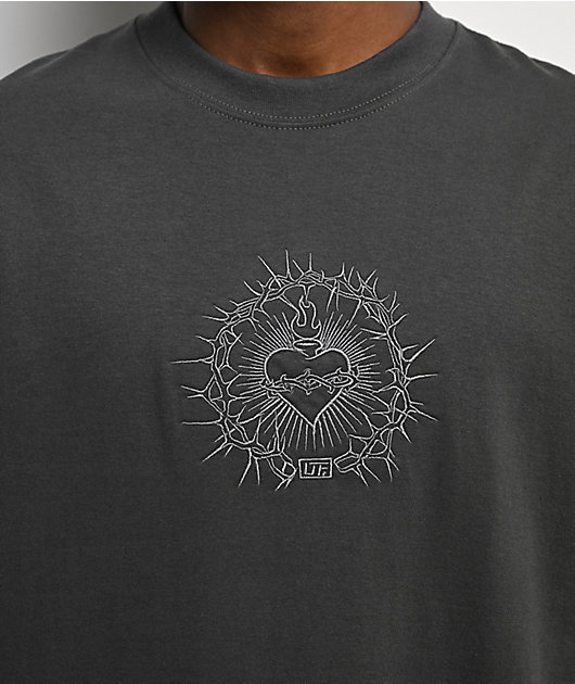 Learn To Forget Sacred Heart Embroidered Grey T-Shirt