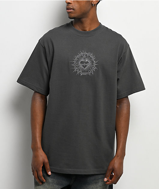 Learn To Forget Sacred Heart Embroidered Grey T-Shirt